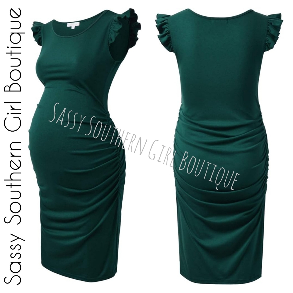 🆕⭐ Dark Green Maternity Midi Dress